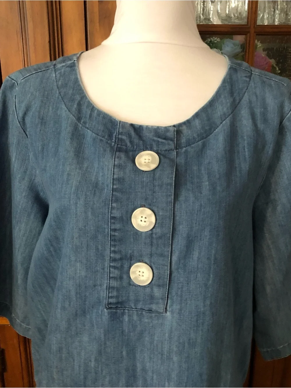 EUC Martha Stewart Blue Denim-Style Button Front Tunic
